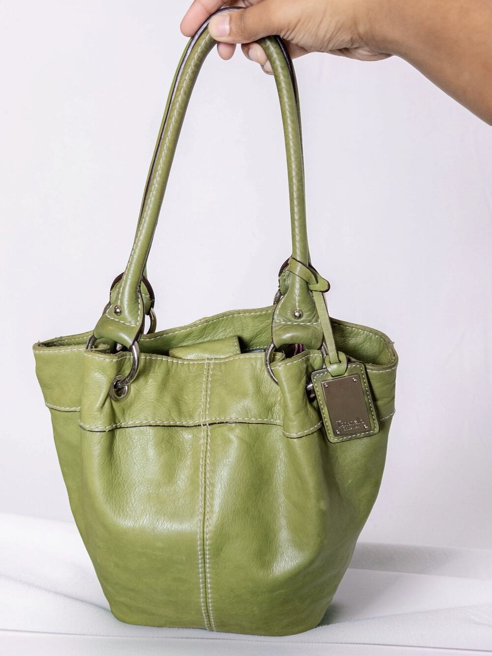 Tignanello Green Genuine Leather Ring Handle Tote Shoulder Bag